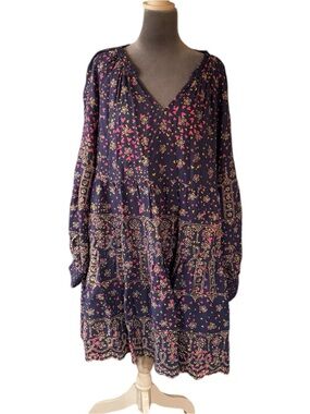 Hale Bob Navy Floral V-Neck Tiered Mini Dress